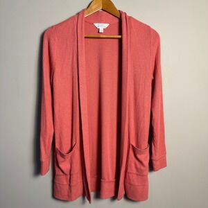 Market & Spruce Coral Ribbed Cardigan Sweater Open Front Pockets Size Small
